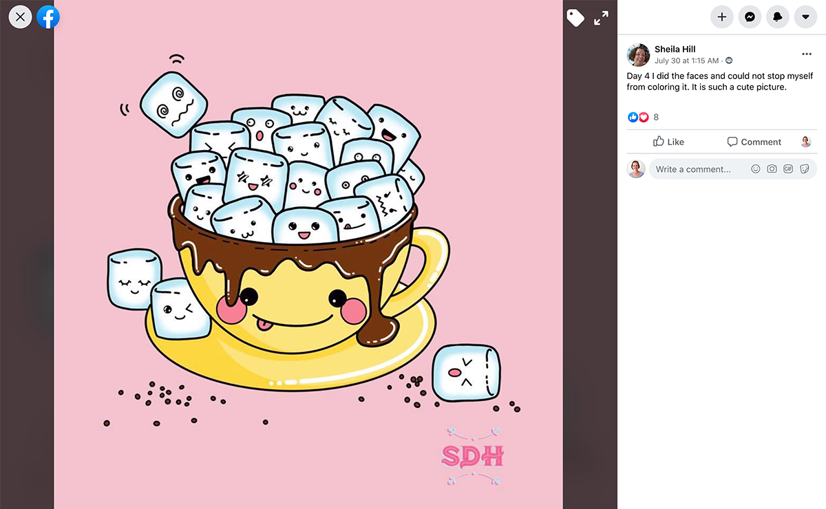 Student work: Kawaii hot chocolate drawing