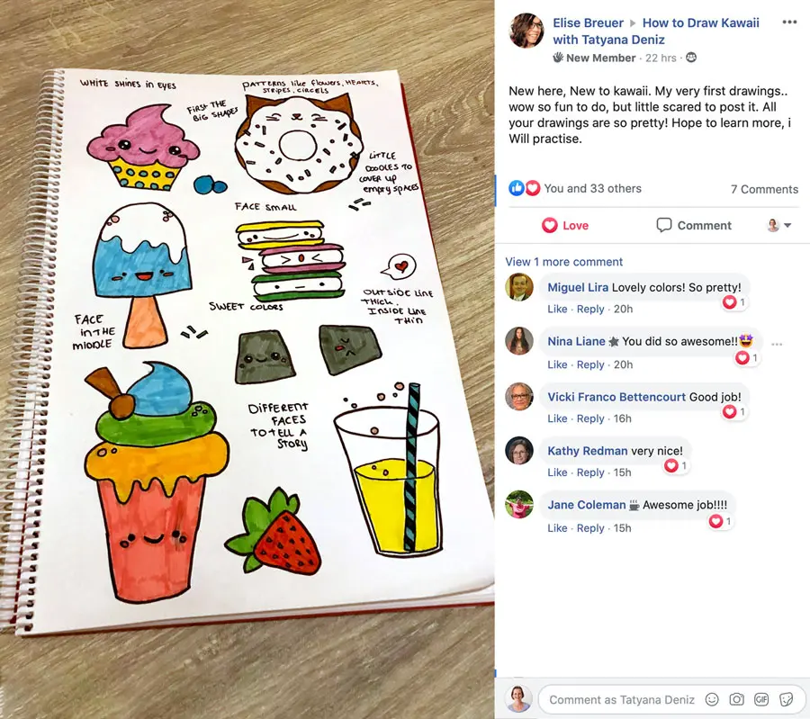 Student kawaii drawing shared in the Facebook group