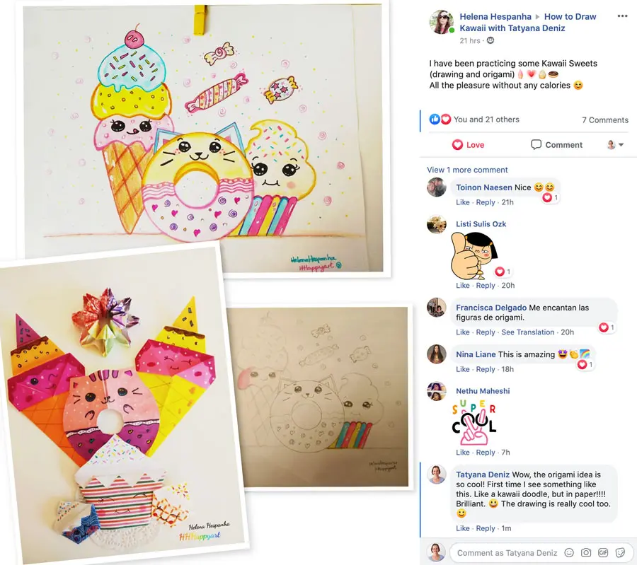 Student kawaii art shared in the Facebook group