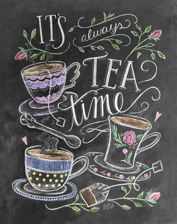 It's always tea time - hand lettering on chalk board