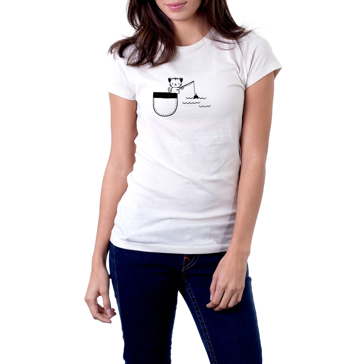 Kawaii Art T-Shirt with Fishing Cat