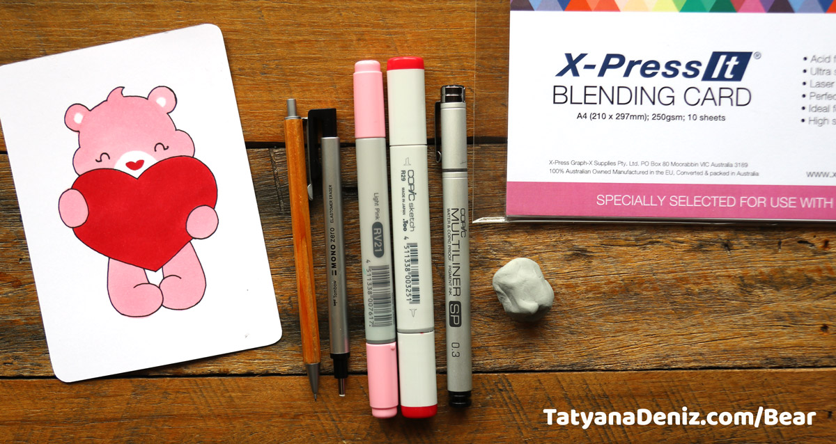 How to draw kawaii Valentine's Day bear step-by-step drawing tutorial