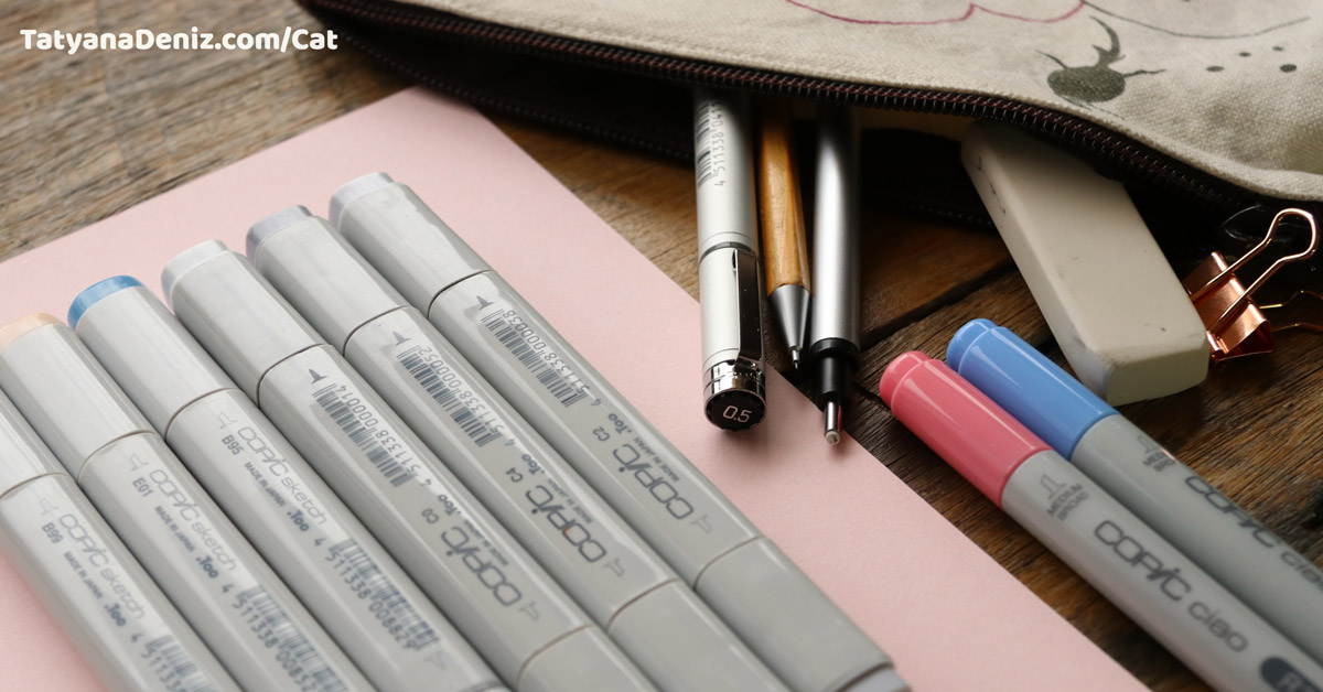 Kawaii cat drawing tutorial materials