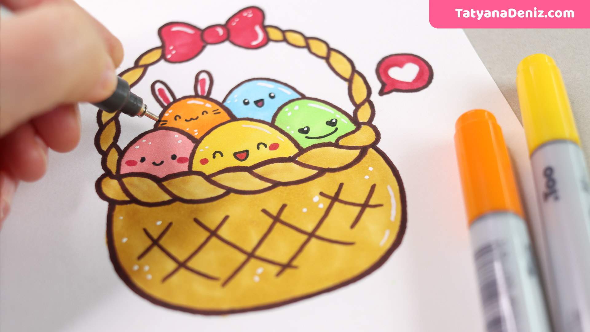 Cute Easter Basket Drawing Tutorial with VIDEO - Tatyana Deniz