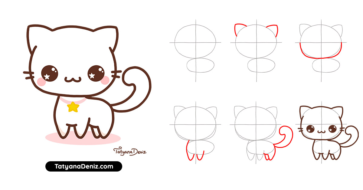 How to draw kawaii cat easy stepbystep drawing tutorial