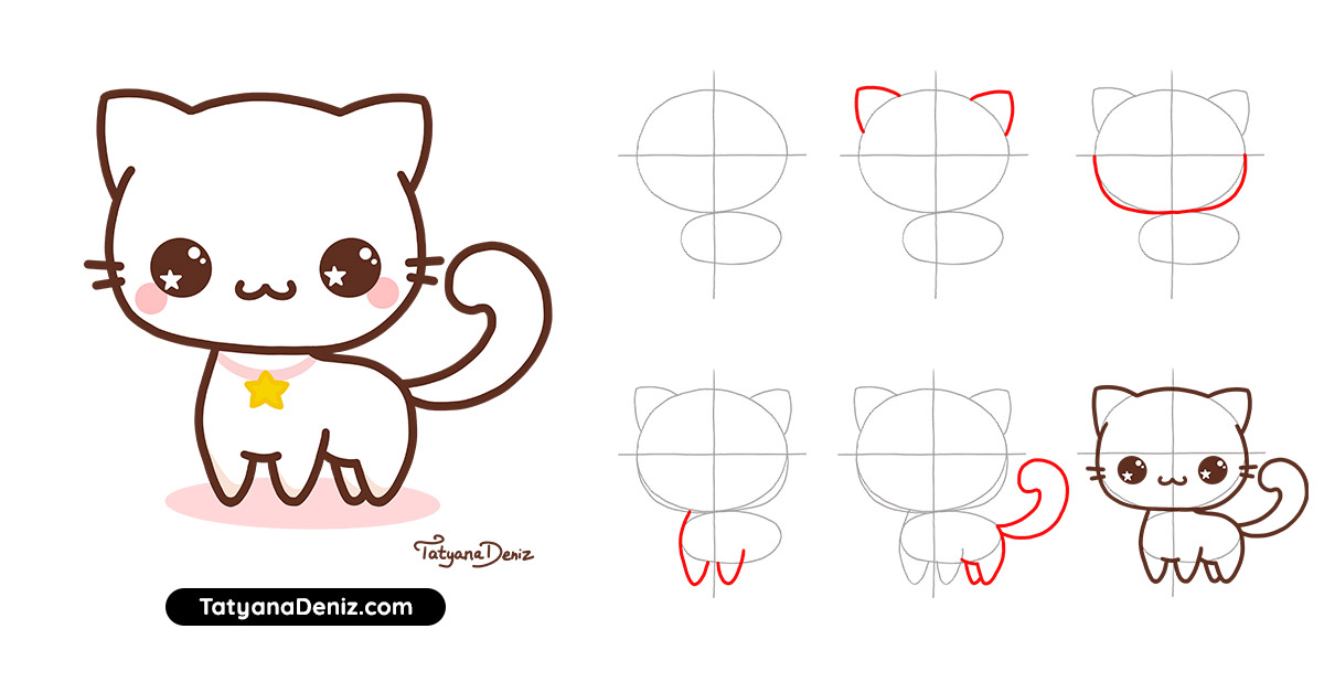 How To Draw Kawaii Cat Step By Step Kawaii Cat Drawing Easy Doodles