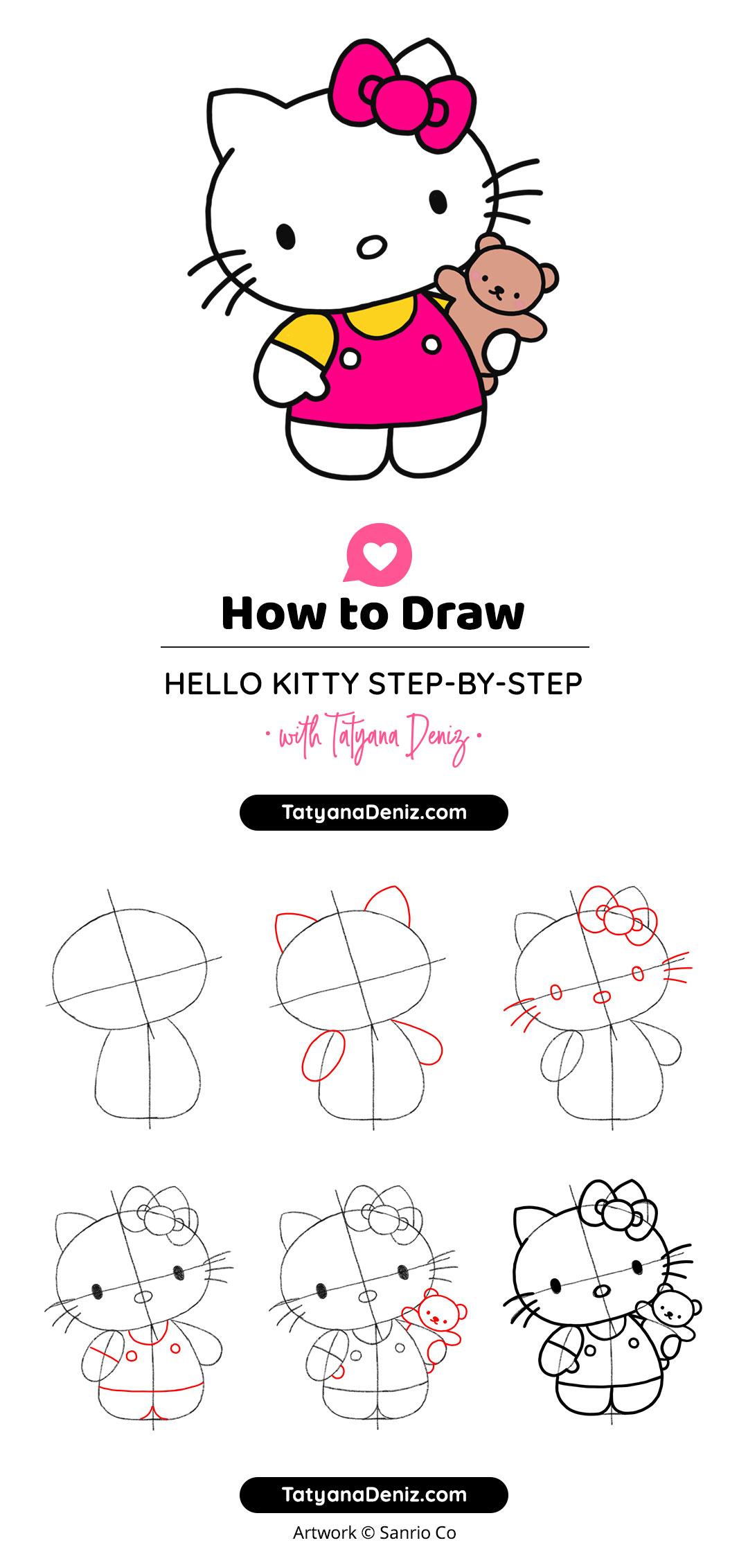 How to draw Hello Kitty step-by-step with simple and easy drawing tutorial