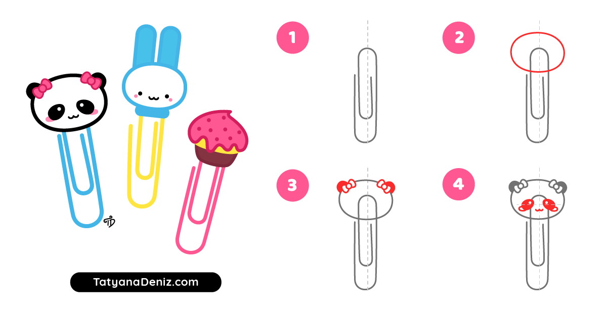 How to draw kawaii paper clips stepbystep with easy tutorial