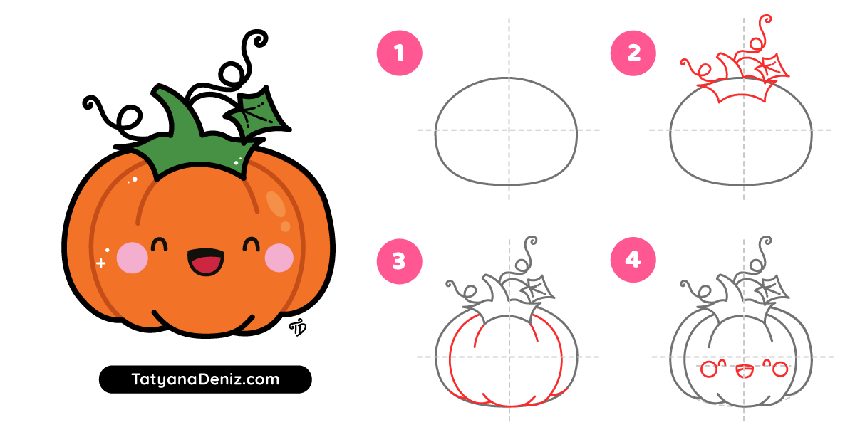 How to draw easy and cute Halloween pumpkin stepbystep