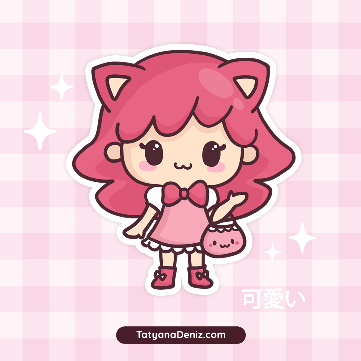 Kawaii aesthetic pastel neko cat girl drawing by Tatyana Deniz