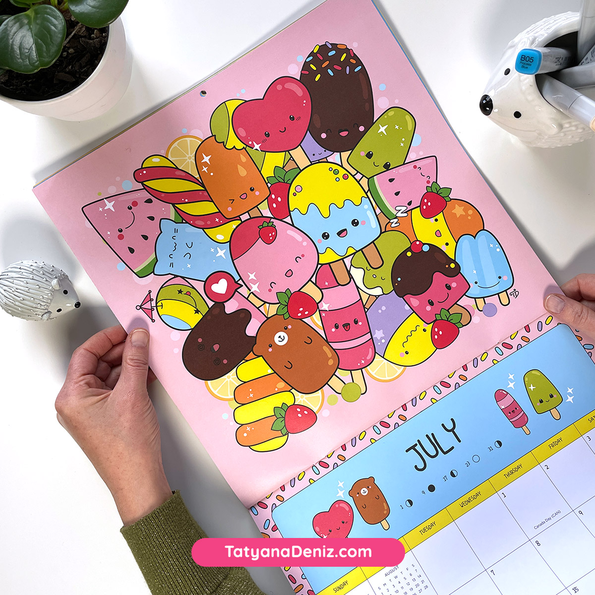 Kawaii popsicles summer cute art in kawaii calendar by Tatyana Deniz