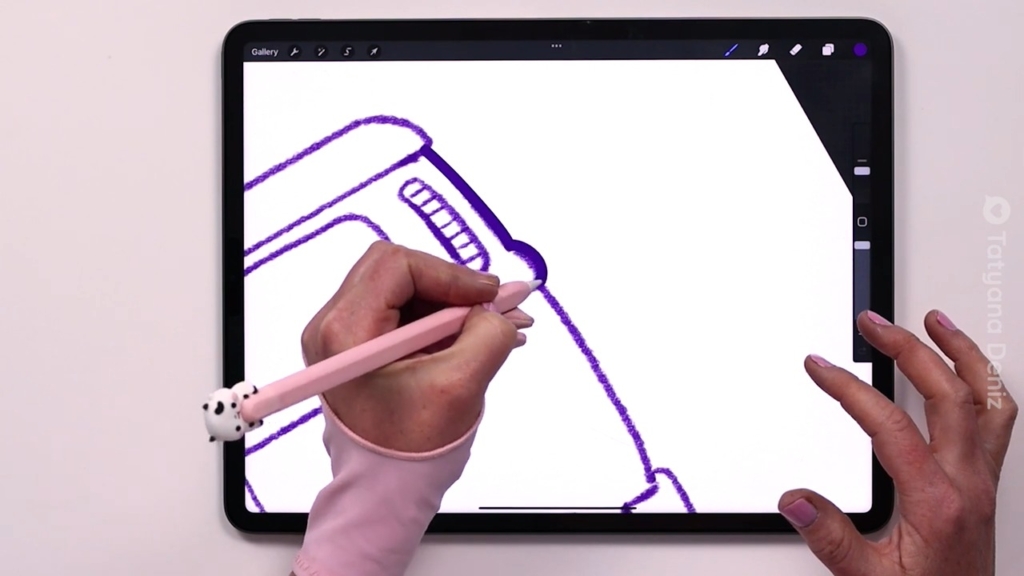 Now outline in Procreate with smooth lines by holding the pen and letting "quick shape" complete the line. Connect the ends in a clean way.