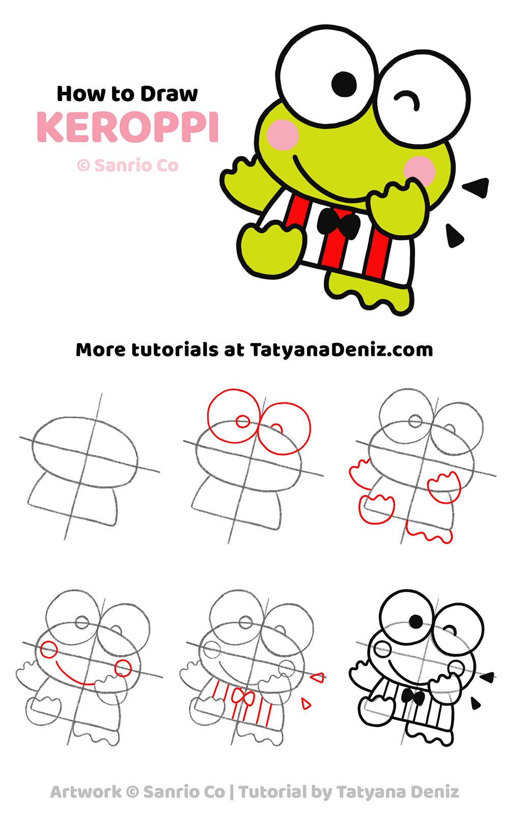 Learn how to draw kawaii Keroppi with this easy step-by-step tutorial. Simple shapes and clear guides make it perfect for beginners and Sanrio fans alike.